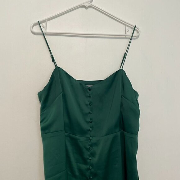 NEW NWT URBAN OUTFITTERS Padova Satin Slip Dress Emerald Green Button Front Mini - Picture 5 of 16